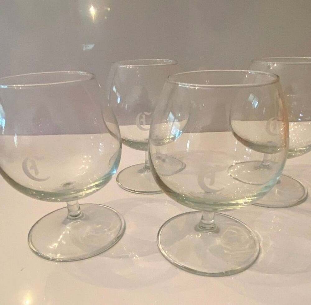 Courvoisier Cognac Brandy Snifter Etched “C” Glass Set of 4
